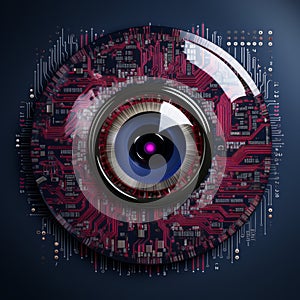 cyber security concept with eye on circuit board 3d rendering illustration