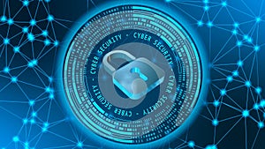 Cyber security concept - futuristic technology background - padlock on stylized information connecting lines
