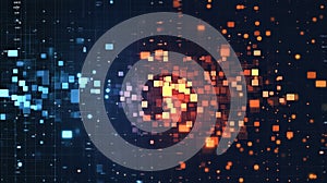 Cyber security concept with glowing squares representing data flow