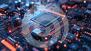 Cyber security concept. Lock, key hole on blue digital pattern background. Banner