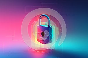 Cyber security concept. Lock, key hole on blue digital pattern background