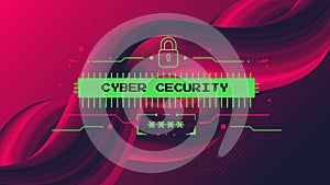 Cyber security concept with Lock and network firewall symbol from abstract shapes on red background