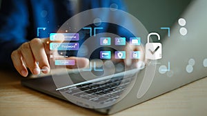 Cyber security concept. Login password web security system background.