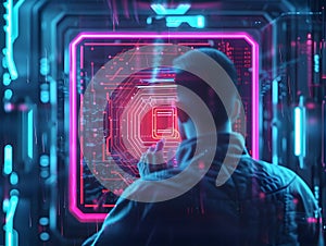 Cyber Security Concept with Man Logging in Using Username and Password for Data Protection and Information Security