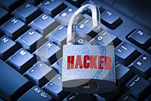 Cyber security concept open padlock on the computer keyboard