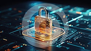 Cyber security concept. Padlock on digital technology background