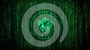 Cyber Security Concept - Shield Padlock on Computer Code