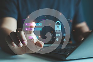 Cyber security concept. User authentication system with username and password to access personal user data.