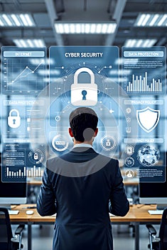 Cyber Security Control Center With Data Protection Dashboards And Enterprise Monitoring Systems