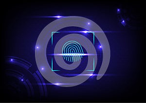 Cyber security and cyber crime concept. Electronic thumb fingerprint on futuristic technology abstract background. Digital