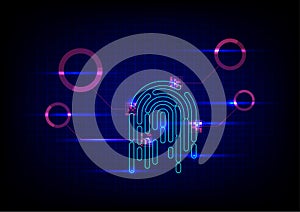 Cyber security and cyber crime concept. Electronic thumb fingerprint on futuristic technology abstract background. Digital