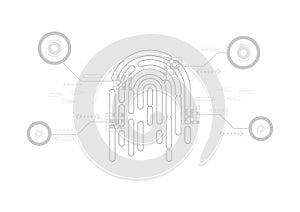 Cyber security and cyber crime concept. Electronic thumb fingerprint on white background. Digital protection. Scanning for