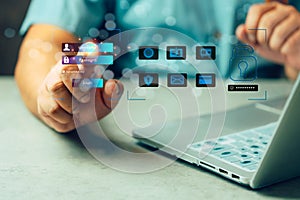 Cyber security data and digital login system. Businessman user authentication system with username and password