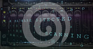 Cyber security data processing against close up of server