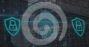 Cyber security data processing and security padlocks against close up of a mouse and computer server