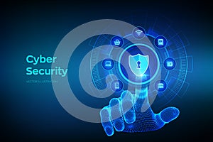 Cyber Security. Data protection business concept on virtual screen. Shield protect icon. Internet privacy and safety. Antivirus