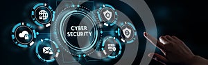 Cyber security data protection business technology privacy concept. Young businessman  select the icon security on the virtual