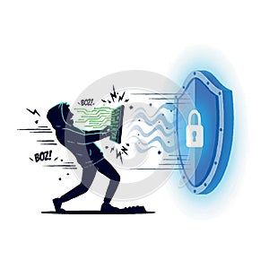 Cyber Security and Data Protection Concept Programmer Working on Secure Code with Shield Icon