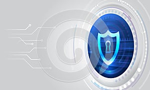 Cyber security and data protection. Shield icon, future technology for verification. Abstract high tech background. Data security