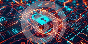 Cyber security digital data protection cyber cloud network with lock and code abstract technology