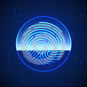 Cyber Security Finger Print Scanned. Fingerprint Scanning Identification System. Biometric Authorization and Security Concept.