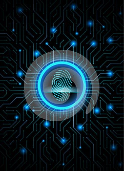 Cyber security fingerprint dark blue abstract digital conceptual technology background. Computer technology website