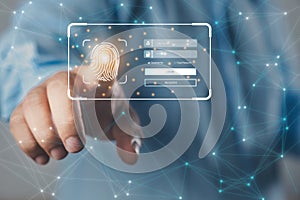 Cyber security and Fingerprint login, User, identification information security and encryption. Technology secure access and