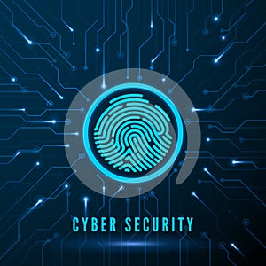 Cyber Security. Fingerprint Scanning Identification System. Finger Print on Circuit. Biometric Authorization and Security Concept photo