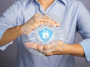 Cyber security firewall privacy concept. Data encryption.