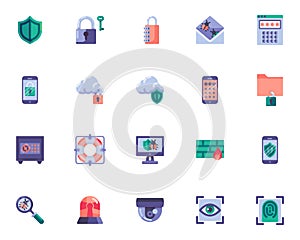 Cyber security flat icons set