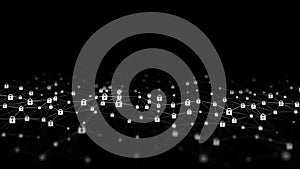 Cyber security flow concept. Digital wave structure connecting code algorithms. Secure data network technology. 3D rendering