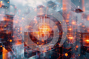 cyber security futuristic, dynamic data stream digital binary big data, and blockchain transactions.