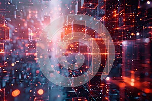 cyber security futuristic, dynamic data stream digital binary big data, and blockchain transactions.