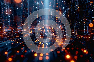 cyber security futuristic, dynamic data stream digital binary big data, and blockchain transactions.