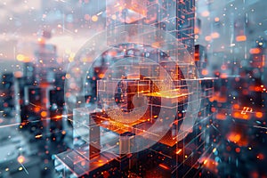 cyber security futuristic, dynamic data stream digital binary big data, and blockchain transactions.