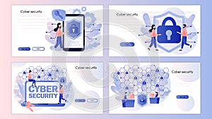 Cyber security. Global network security. Data protection. Computer services and electronic information. Screen template