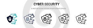 Cyber security icon in filled, thin line, outline and stroke style. Vector illustration of two colored and black cyber security