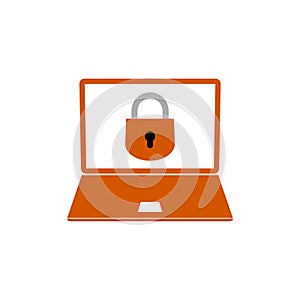 Cyber security icon in flat style. Laptop with lock icon isolated on white background