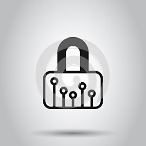 Cyber security icon in flat style. Padlock locked vector illustration on isolated background. Closed password business concept