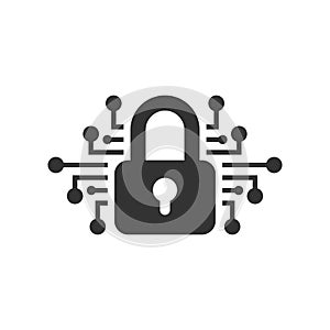 Cyber security icon in flat style. Padlock locked vector illustration on white isolated background. Closed password business