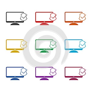 Cyber security icon in flat style. Set icons colorful
