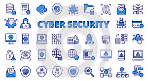 Cyber security icon line design blue. Cyber, IT security, technology, cybersecurity, vector illustrations. Cyber