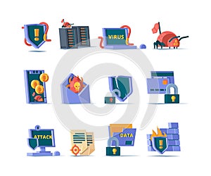 Cyber security icon. Online network protection database danger internet virus secure cloud firewall vector colored