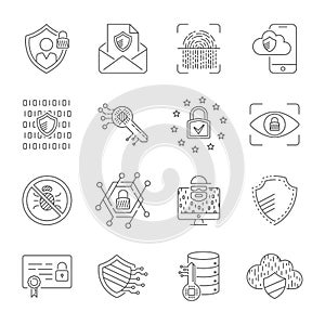 Cyber security icons set. Internet Protection, Data and Networking Privacy. Editable Stroke. EPS 10