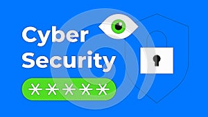 Cyber security illustration in flat outline style