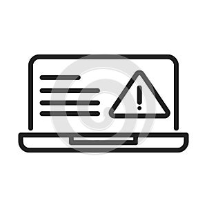 Cyber security and information or network protection laptop warning caution line style icon