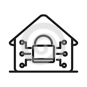 Cyber security and information or network protection smart house padlock line style icon