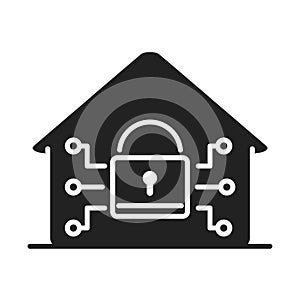 Cyber security and information or network protection smart house padlock silhouette style icon