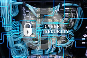 Cyber security, information privacy and data protection concept on server room background