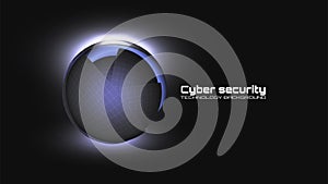 Cyber security and information protection. Protect mechanism, system privacy icon on black. Cryptocurrency